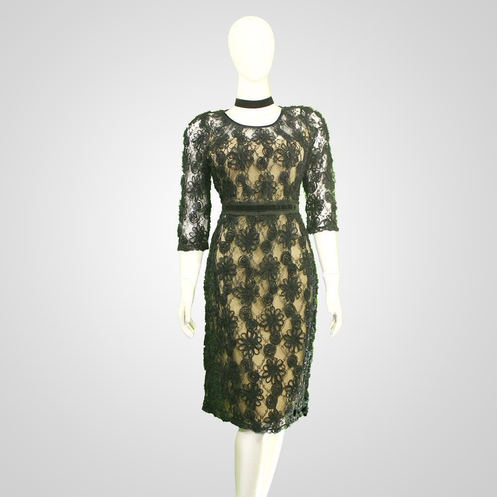 Vintage 1950s Peruna Emerald Lace Cocktail Dress, Elegant & Chic